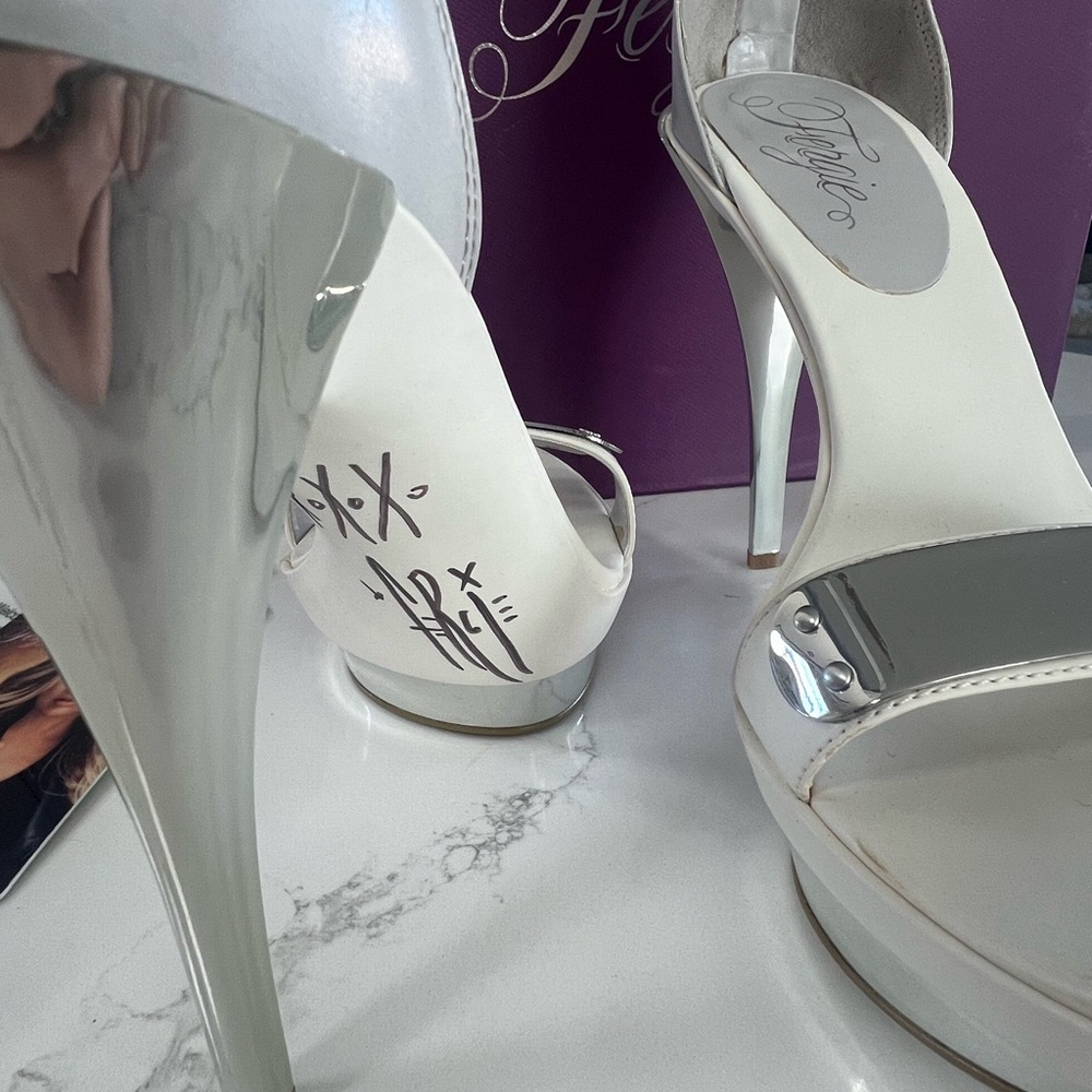 Super Sexy White Still to Heels Designed And Hand Signed By Fergie.  Size 8.5.
